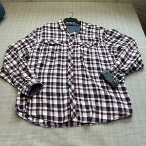Blue Marithe Francois Girbaud Flannel Shirt Mens XXL Burgundy Plaid‎ Gorp